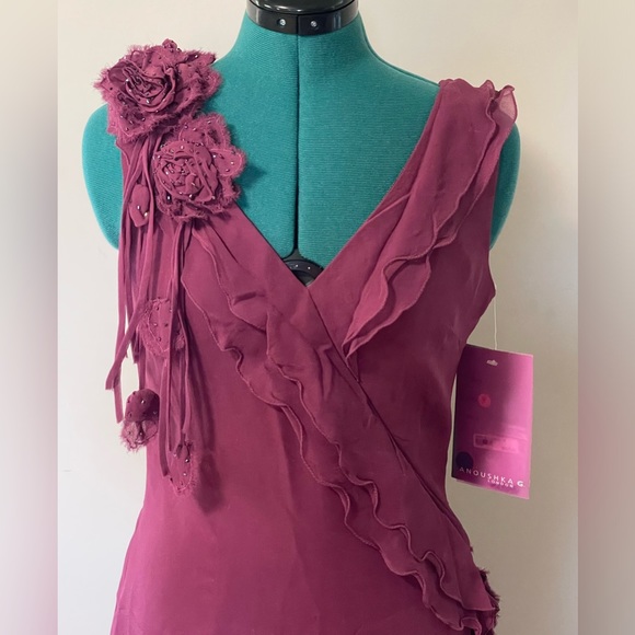NWT ANOUSHKA G -London Silk Organza Ruffle Orchid Maxi Gown w/ appliqué flowers - Picture 2 of 13